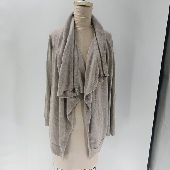 allsaints 100% wool long lined sweater cardigan pockets beige dahlia cardigan - Picture 6 of 15
